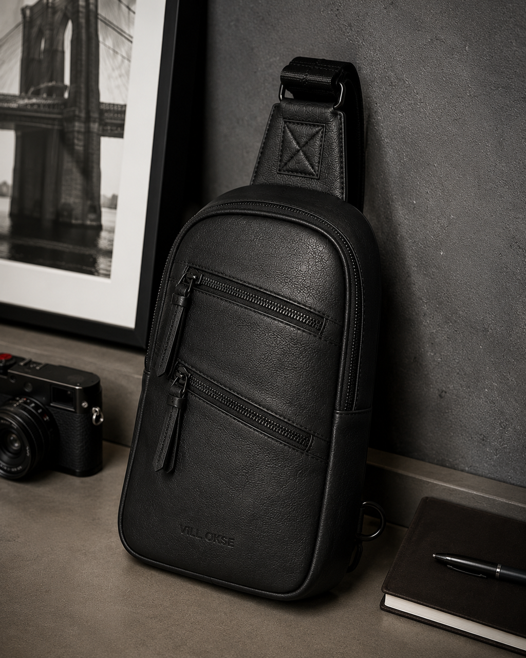 The Mark Leather Sling Bag for Men ( Black Nappa )