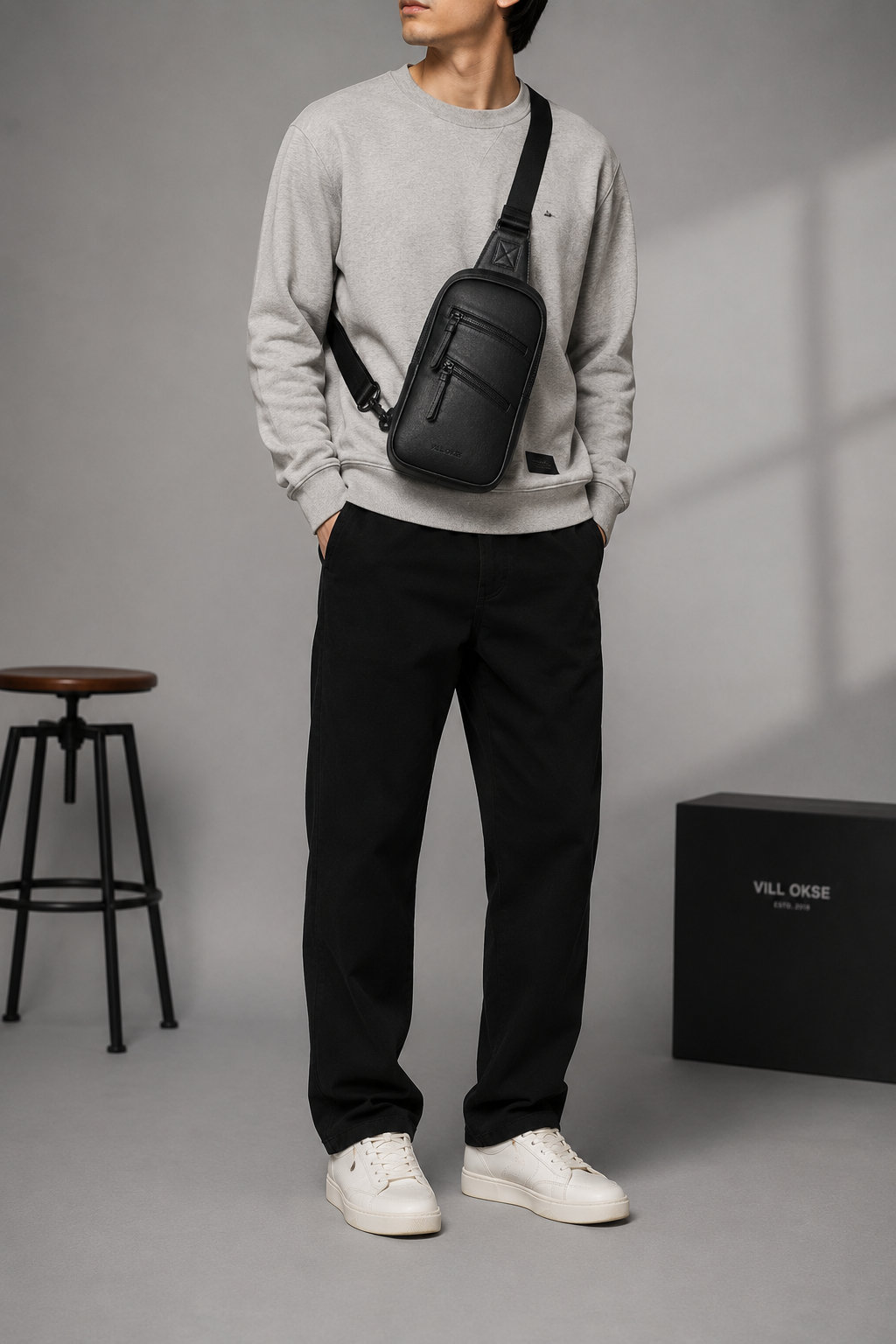 The Mark Leather Sling Bag for Men ( Black Nappa )