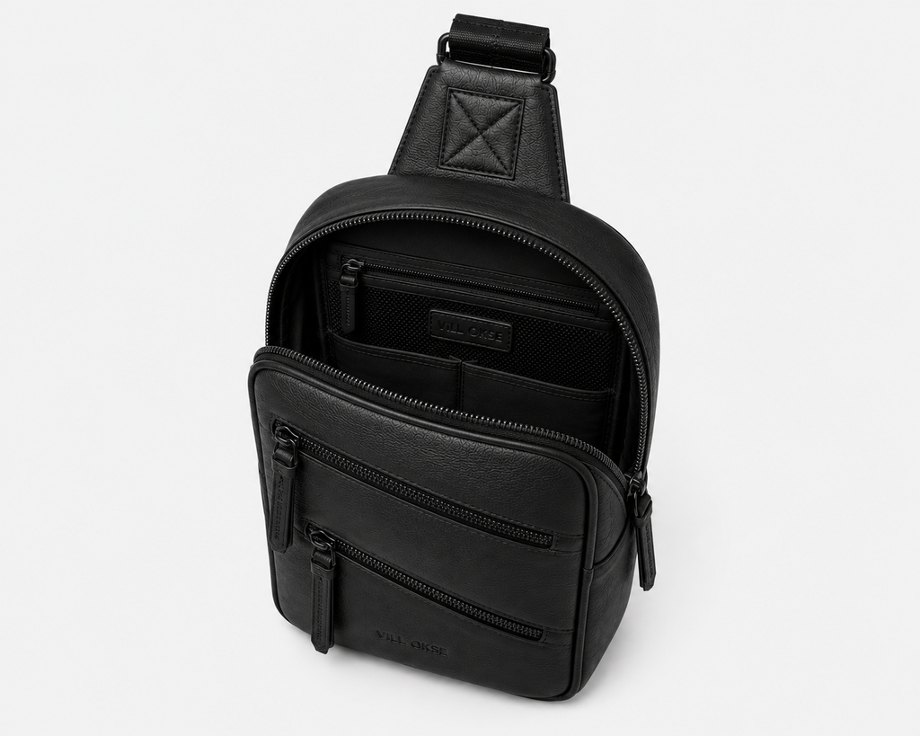 The Mark Leather Sling Bag for Men ( Black Nappa )