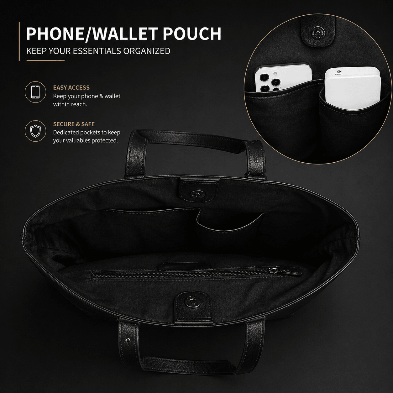 Noir Leather Tote Bag (Black Nappa)