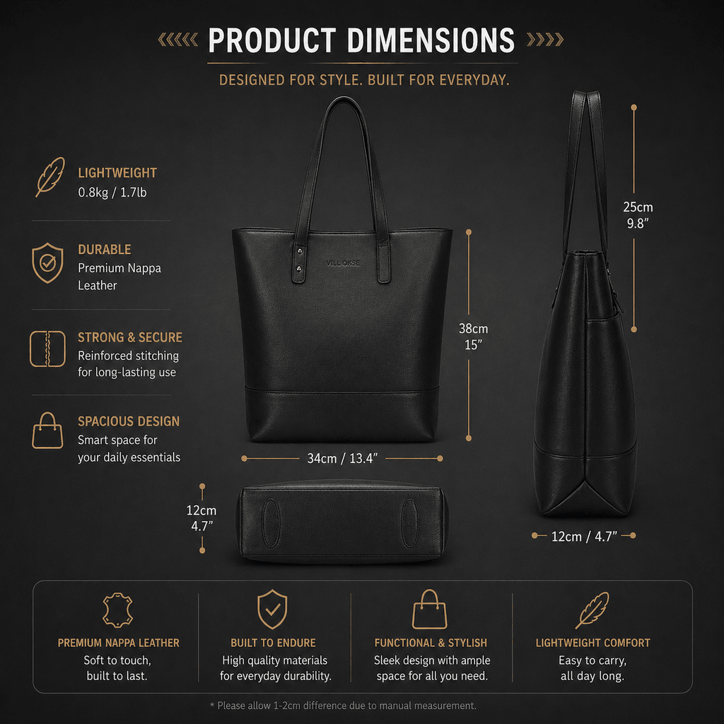 Noir Leather Tote Bag (Black Nappa)