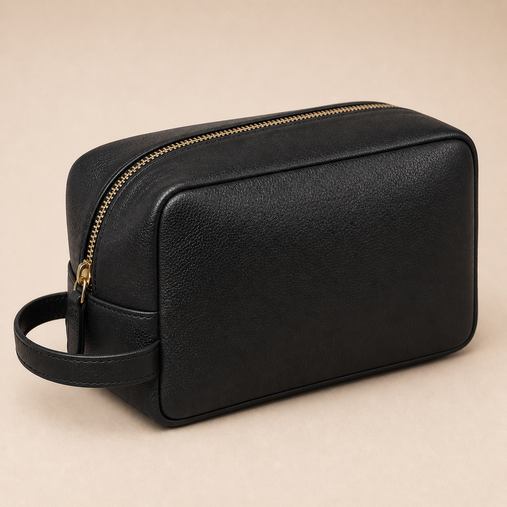 The Sleek Leather Toiletry Bag (Black Nappa)