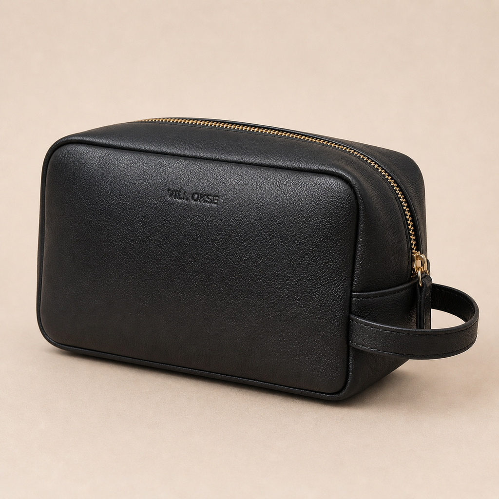The Sleek Leather Toiletry Bag (Black Nappa)