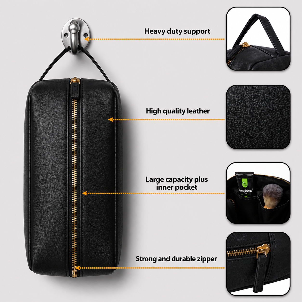 The Sleek Leather Toiletry Bag (Black Nappa)