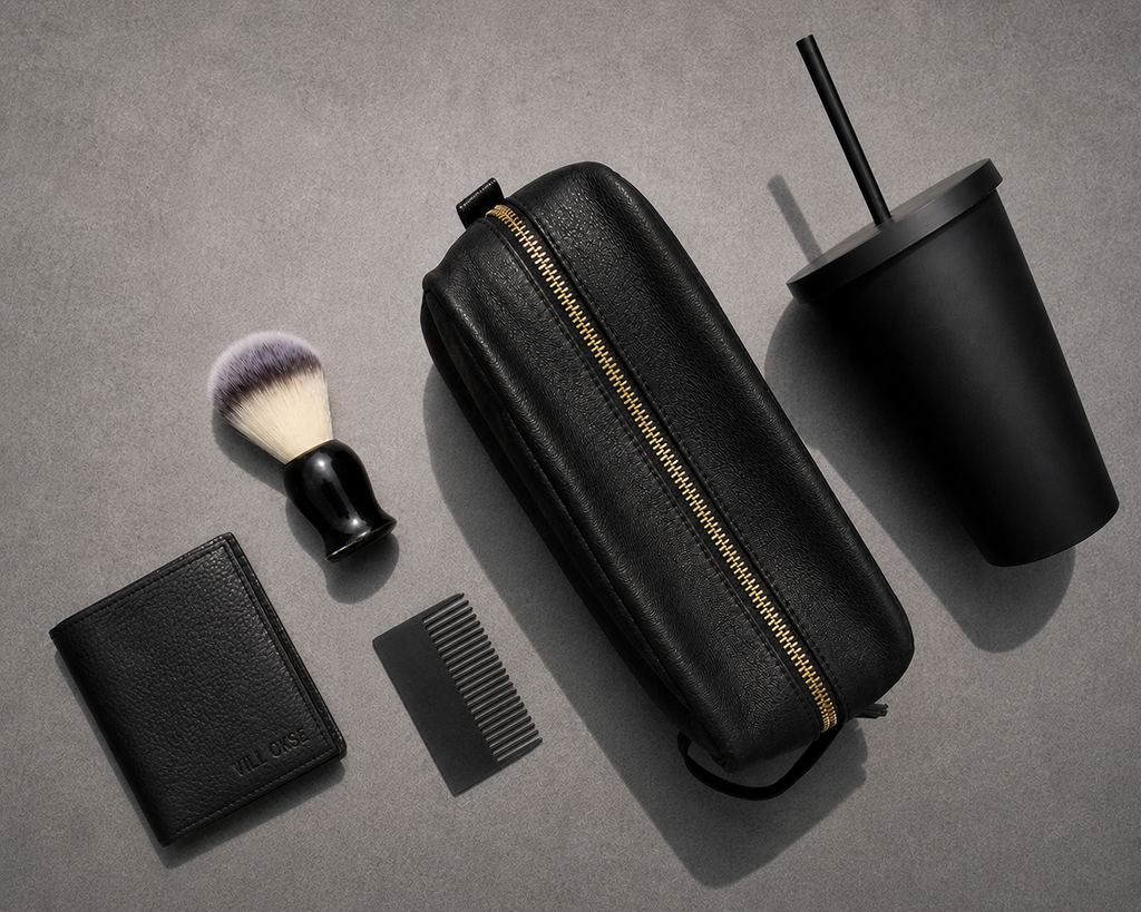 The Sleek Leather Toiletry Bag (Black Nappa)