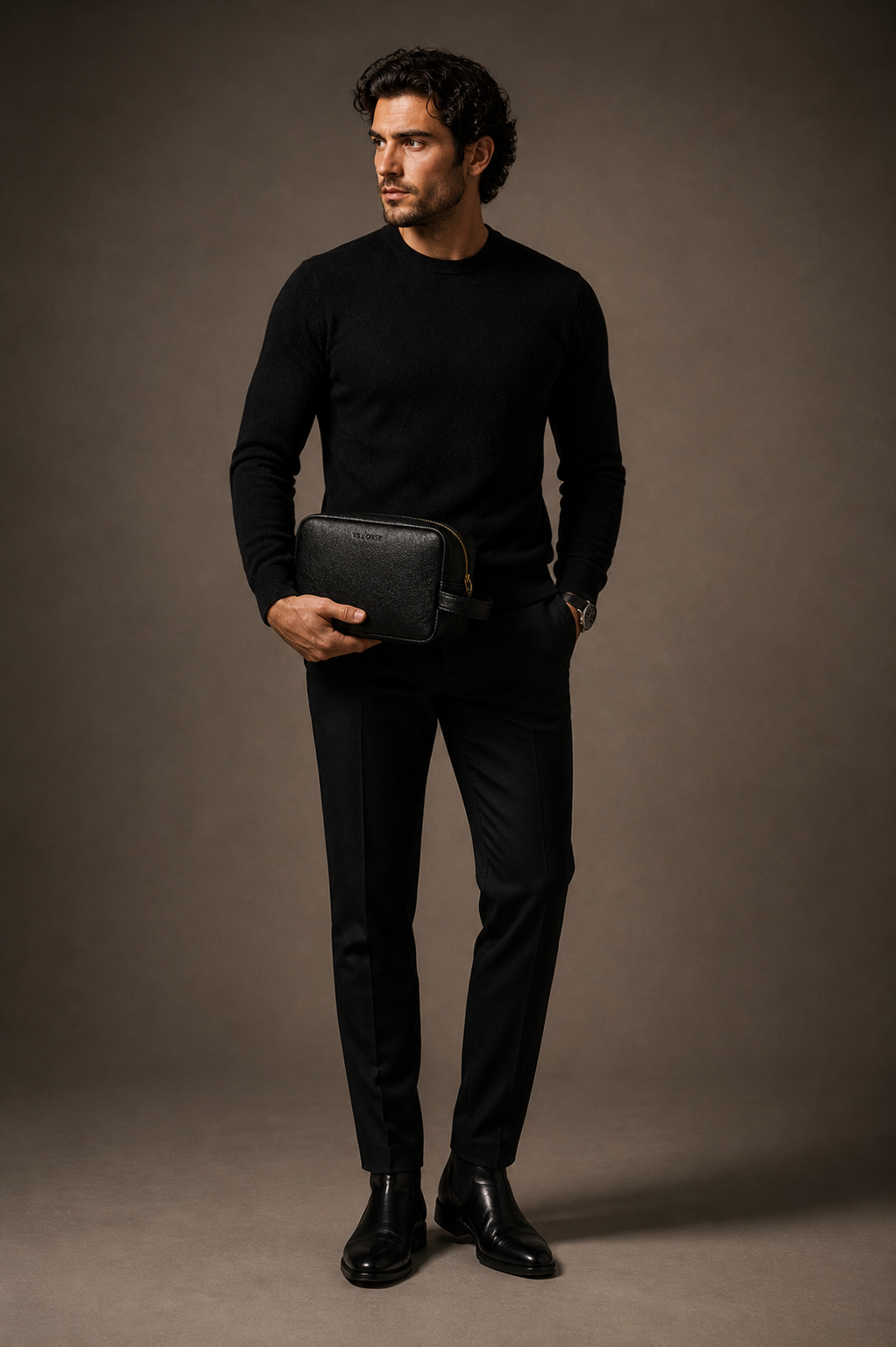 The Sleek Leather Toiletry Bag (Black Nappa)