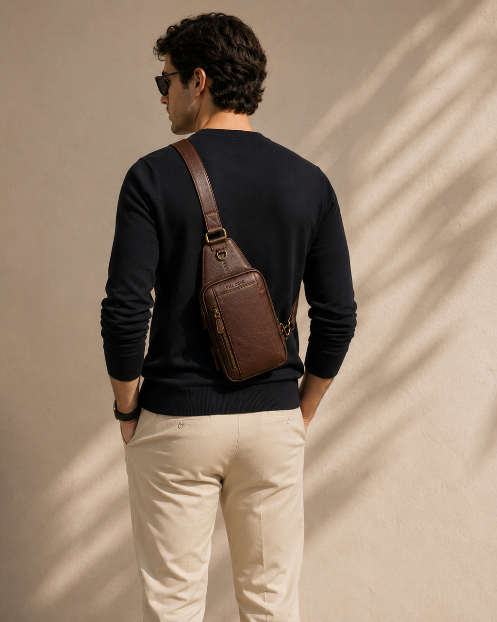 The Tudor Leather Sling / Messenger bag for Men ( Cognac Oil Pull Up )
