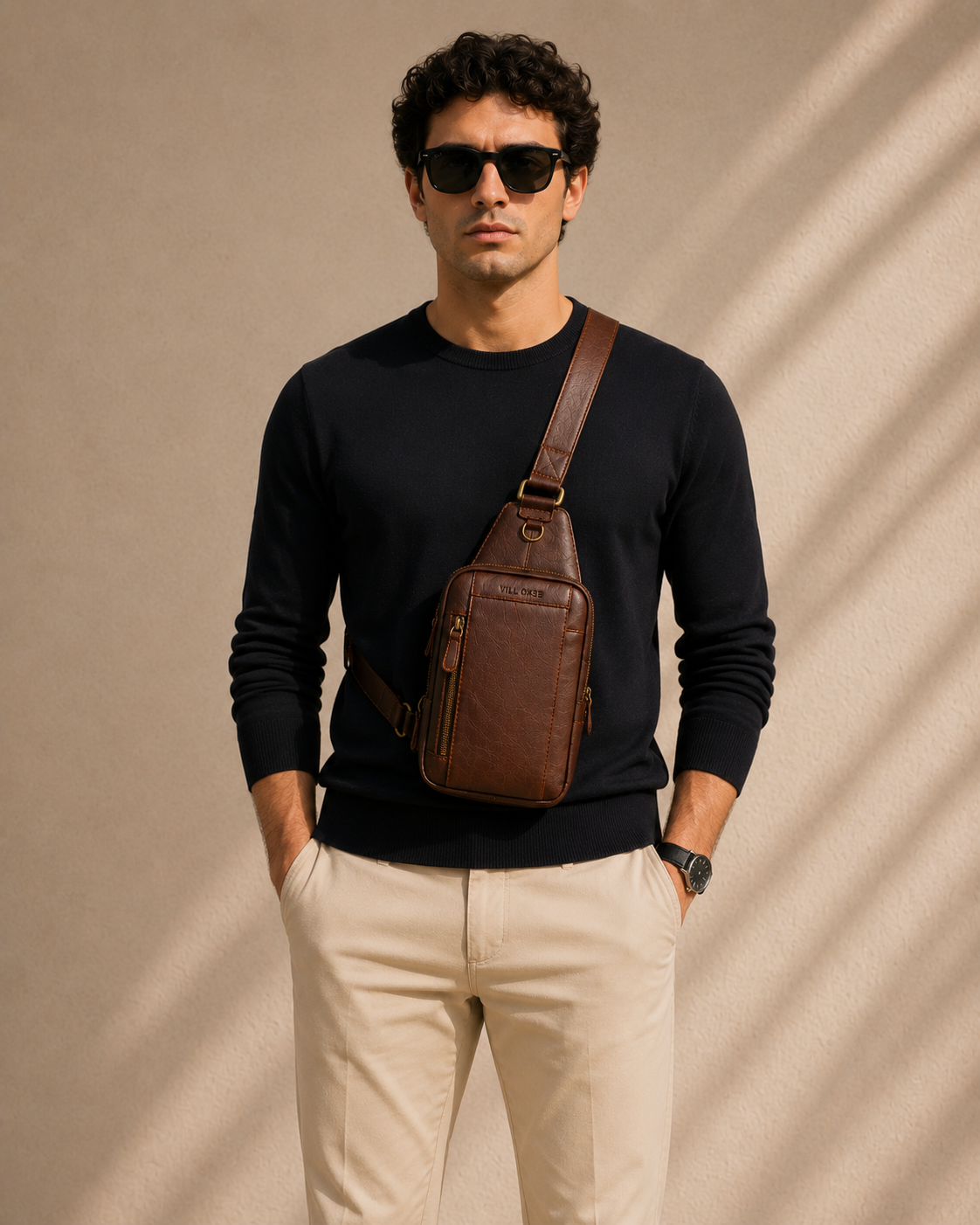 The Tudor Leather Sling / Messenger bag for Men ( Cognac Oil Pull Up )