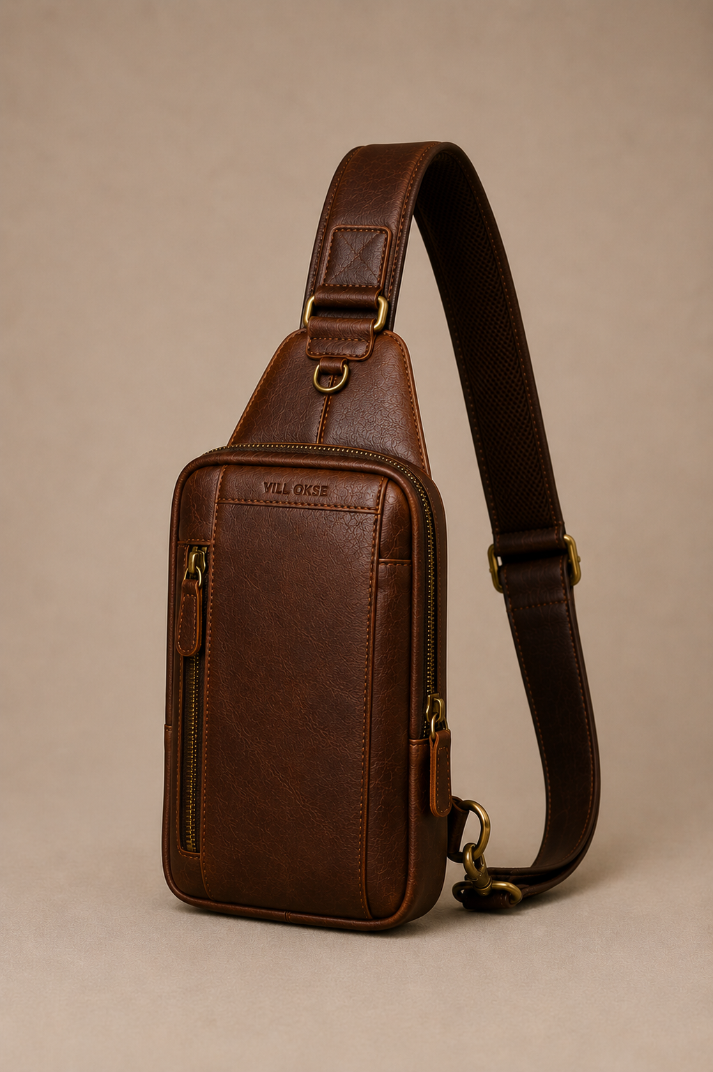 The Tudor Leather Sling / Messenger bag for Men ( Cognac Oil Pull Up )