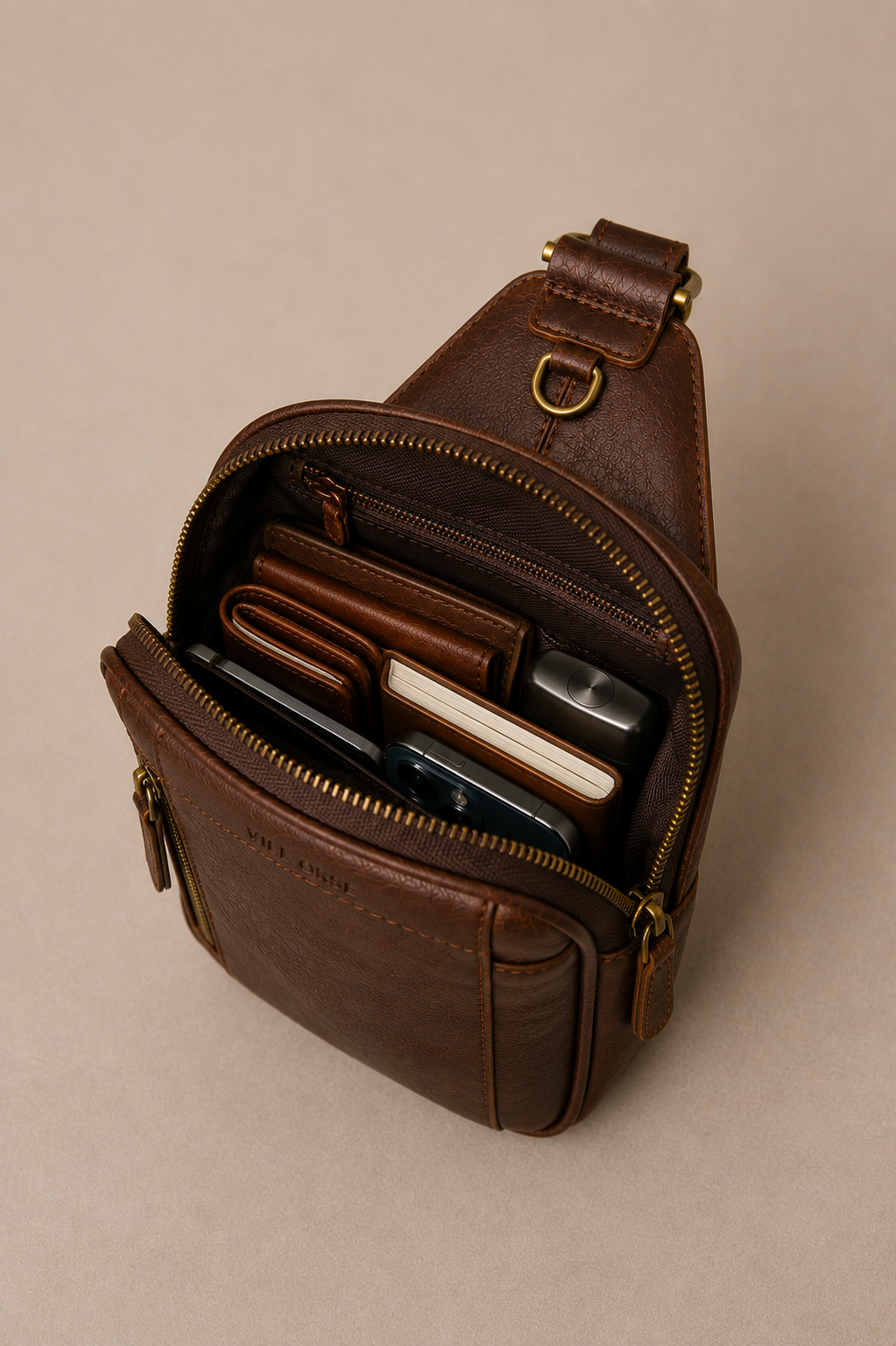 The Tudor Leather Sling / Messenger bag for Men ( Cognac Oil Pull Up )