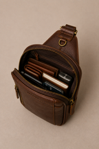 The Tudor Leather Sling / Messenger bag for Men ( Cognac Oil Pull Up )