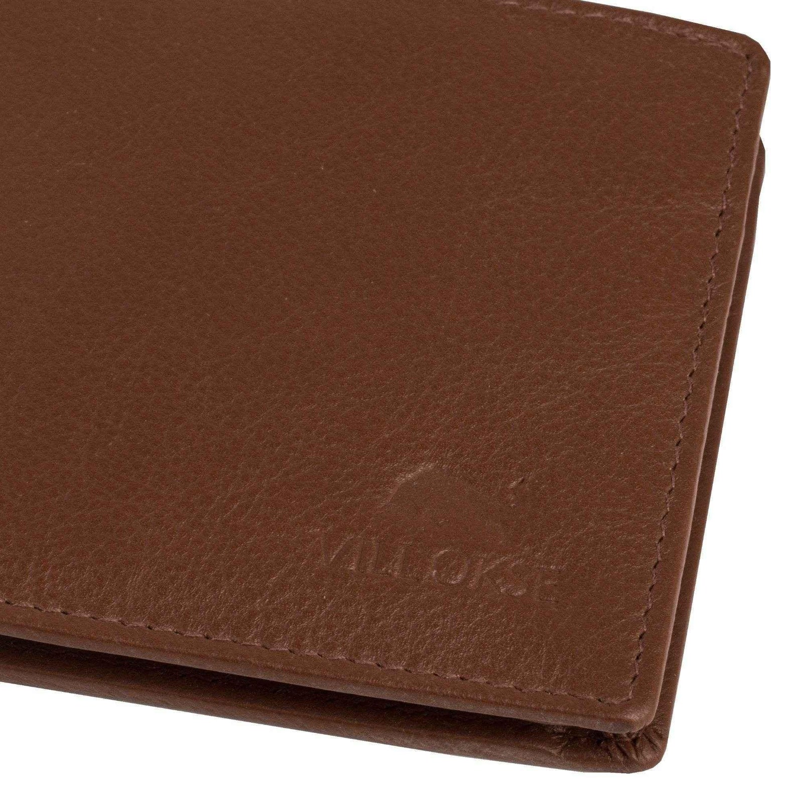 vialokas-leather-wallet-brown-embossed-logo-close-up - VILL OKSE