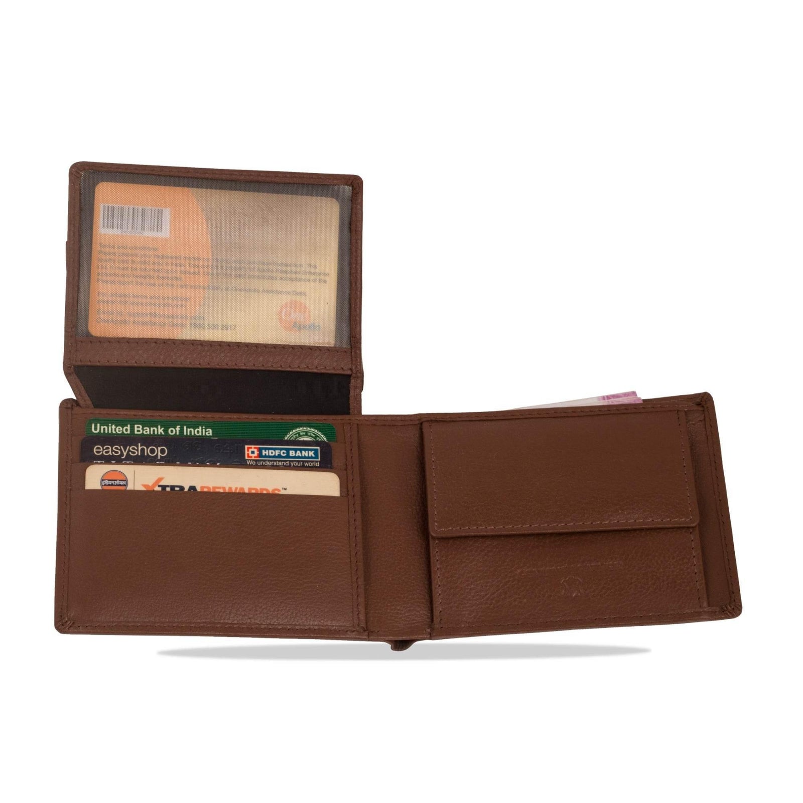 vialokas-leather-wallet-brown-open-card-slots-coin-pocket - VILL OKSE
