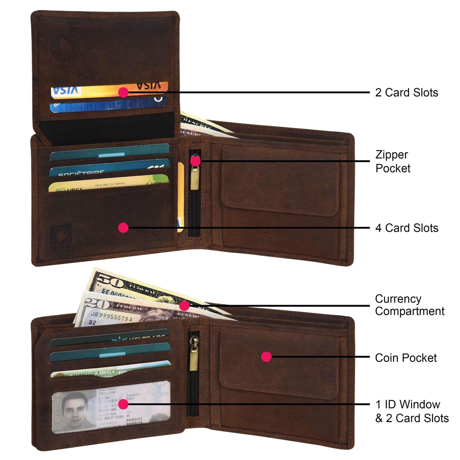 ville-orse-leather-wallet-labeled-card-slots-zipper-coin-pocket - VILL OKSE