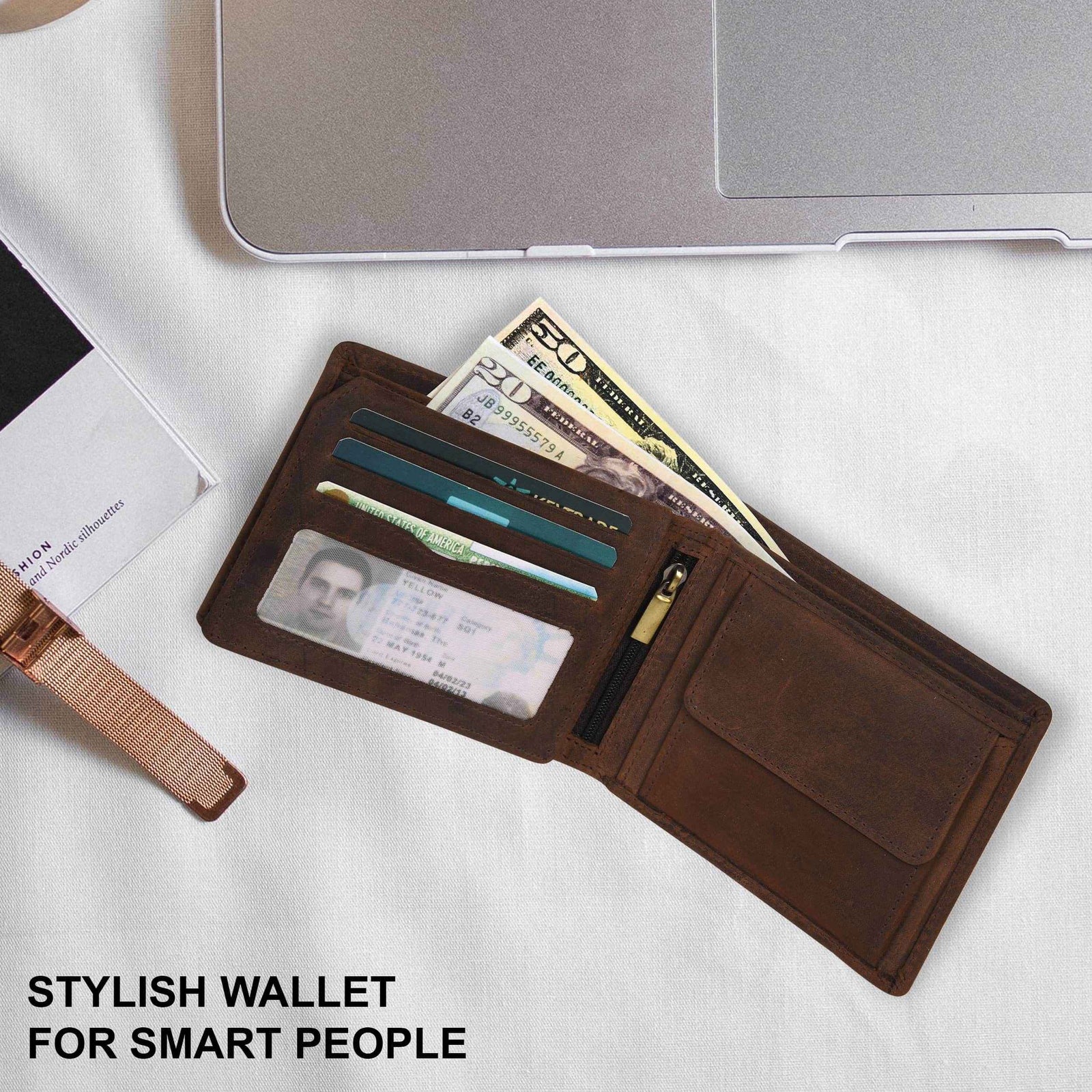 ville-orse-leather-wallet-open-with-cards-cash - VILL OKSE