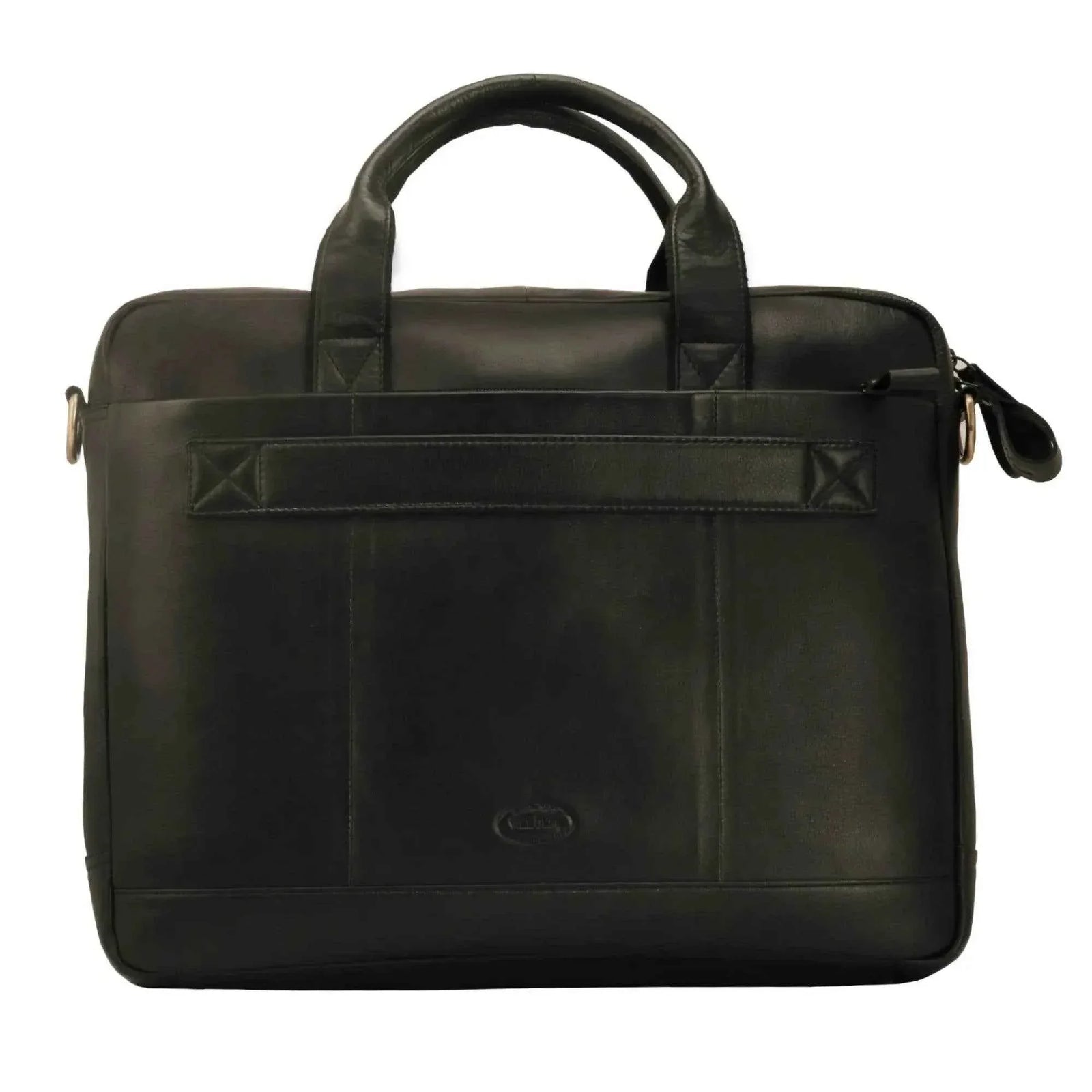 villokse-laptop-bag-black-leather-back-view-strap-detail - VILL OKSE