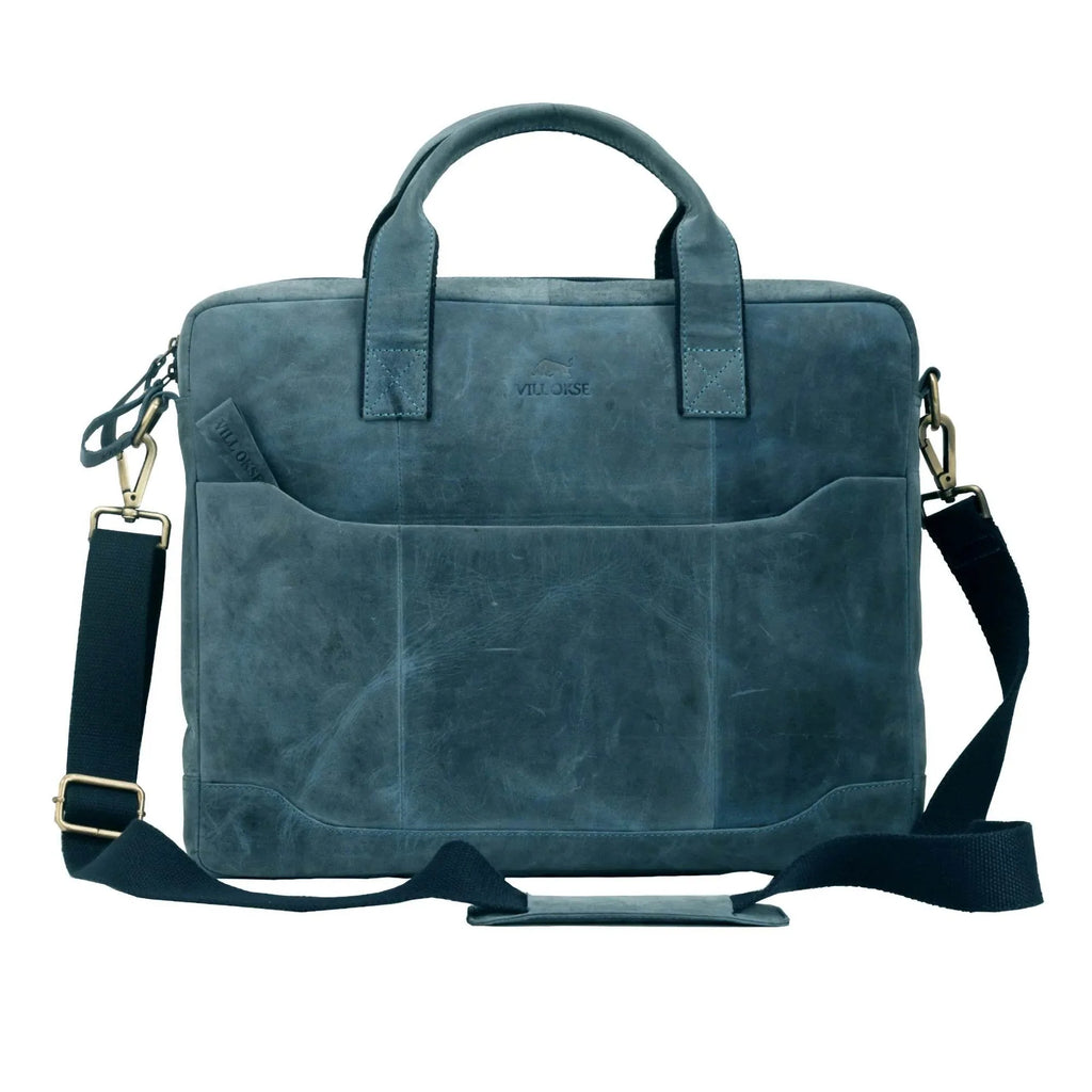 The Hector - Genuine Leather Laptop Bag - Blue Waxy Hunter - VILL OKSE