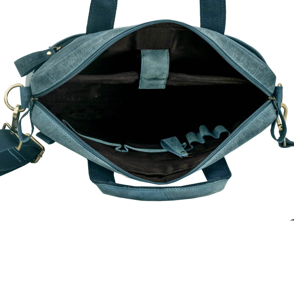 The Hector - Genuine Leather Laptop Bag - Blue Waxy Hunter - VILL OKSE
