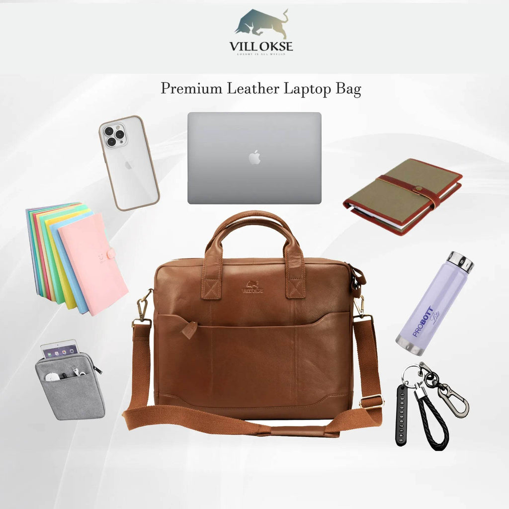 villokse-laptop-bag-premium-leather-showcase-with-accessories - VILL OKSE