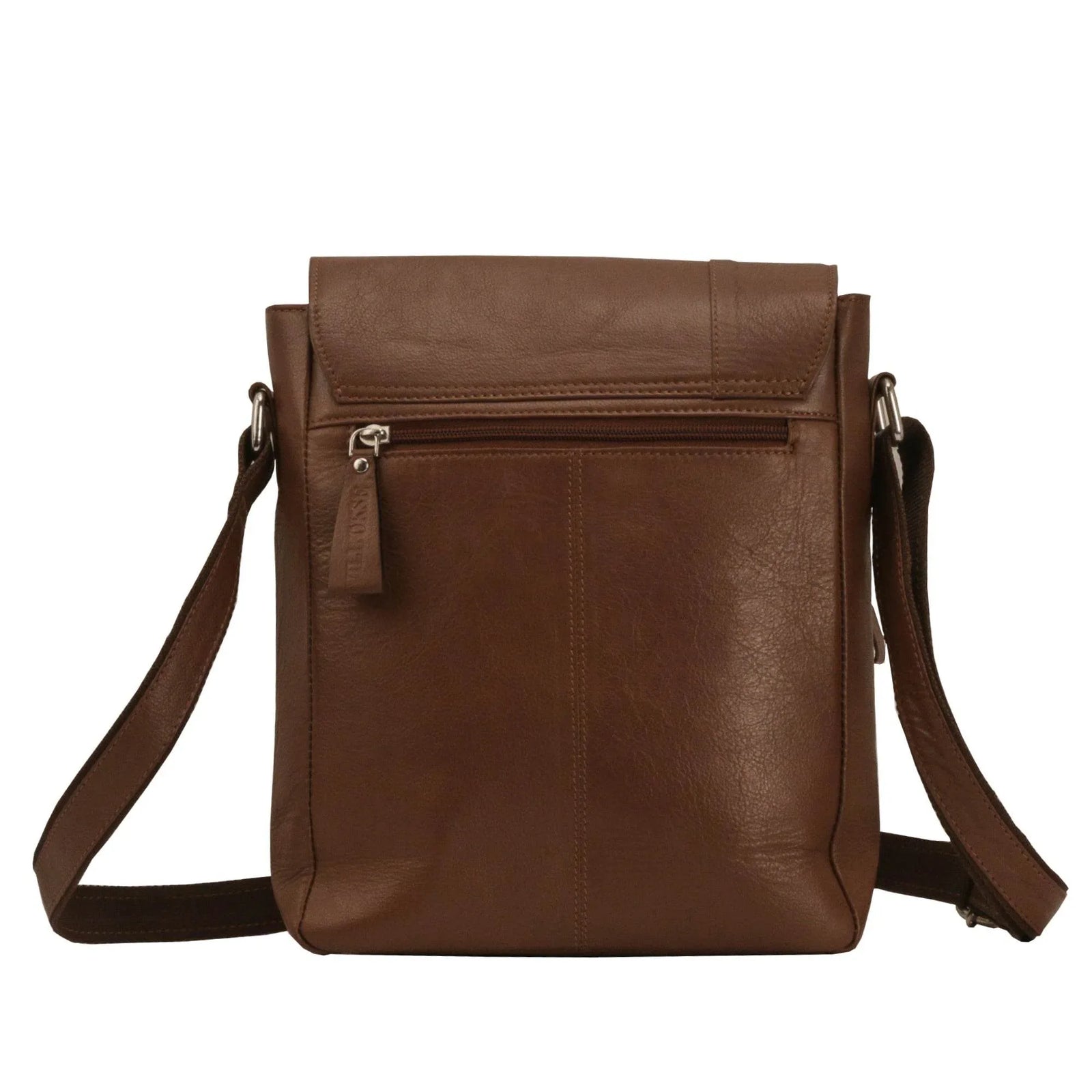 villokse-messenger-bag-brown-leather-back-zipper-pocket - VILL OKSE