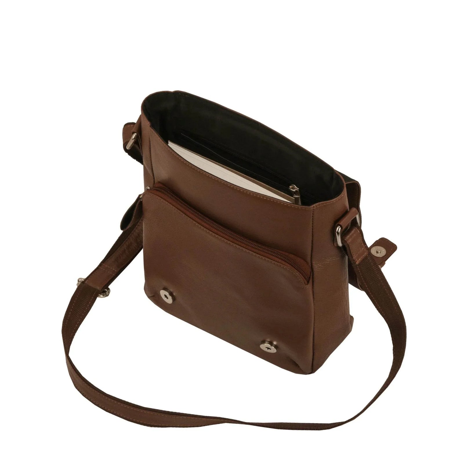 villokse-messenger-bag-brown-leather-open-top-view - VILL OKSE