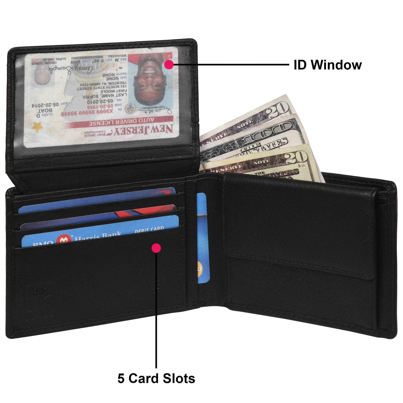 villorse-leather-wallet-open-id-window-five-card-slots - VILL OKSE