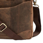 vilo-craft-laptop-bag-brown-leather-front-pocket-closeup - VILL OKSE