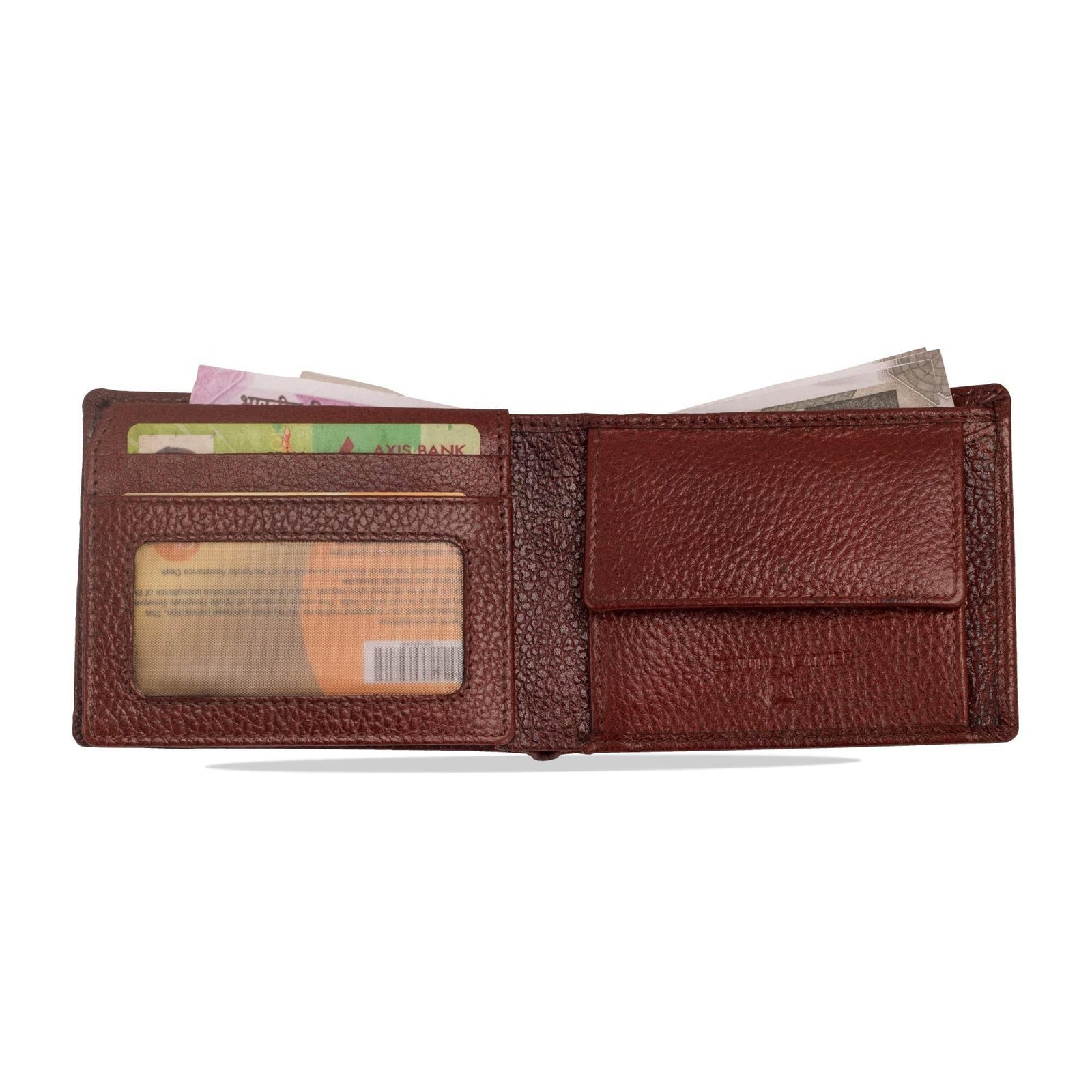vilo-rfid-leather-wallet-brown-open-with-cards-and-cash - VILL OKSE