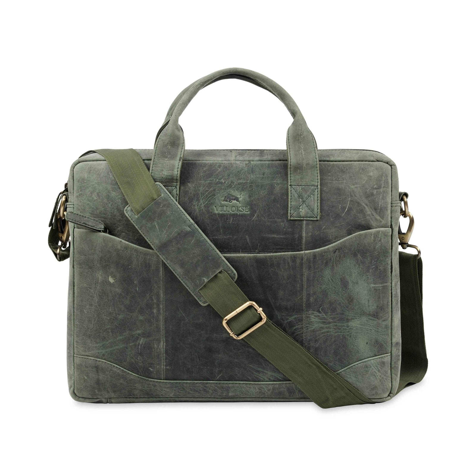 viloa-laptop-bag-green-leather-shoulder-strap - VILL OKSE