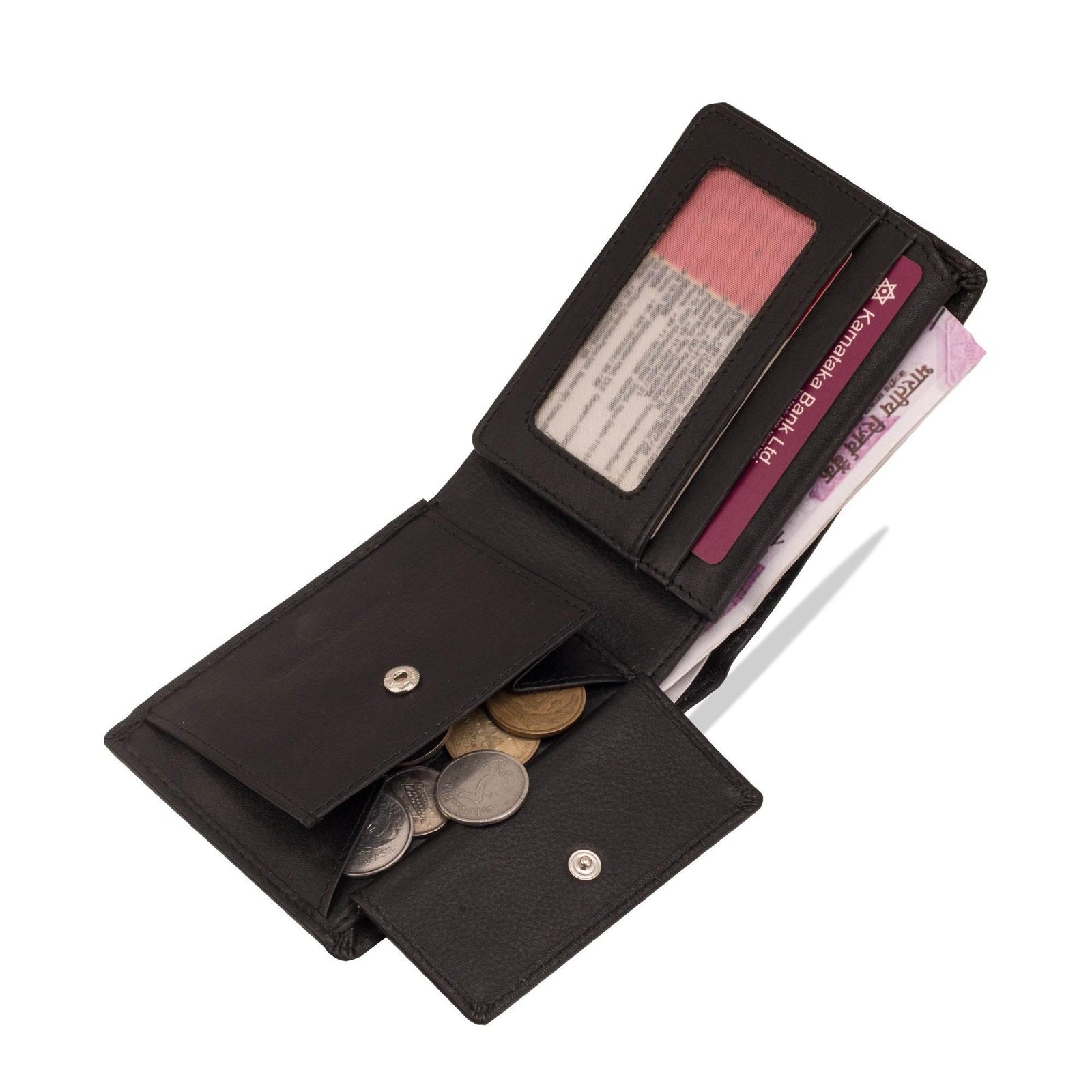 vilrose-leather-wallet-black-opened-coin-pocket-coins - VILL OKSE