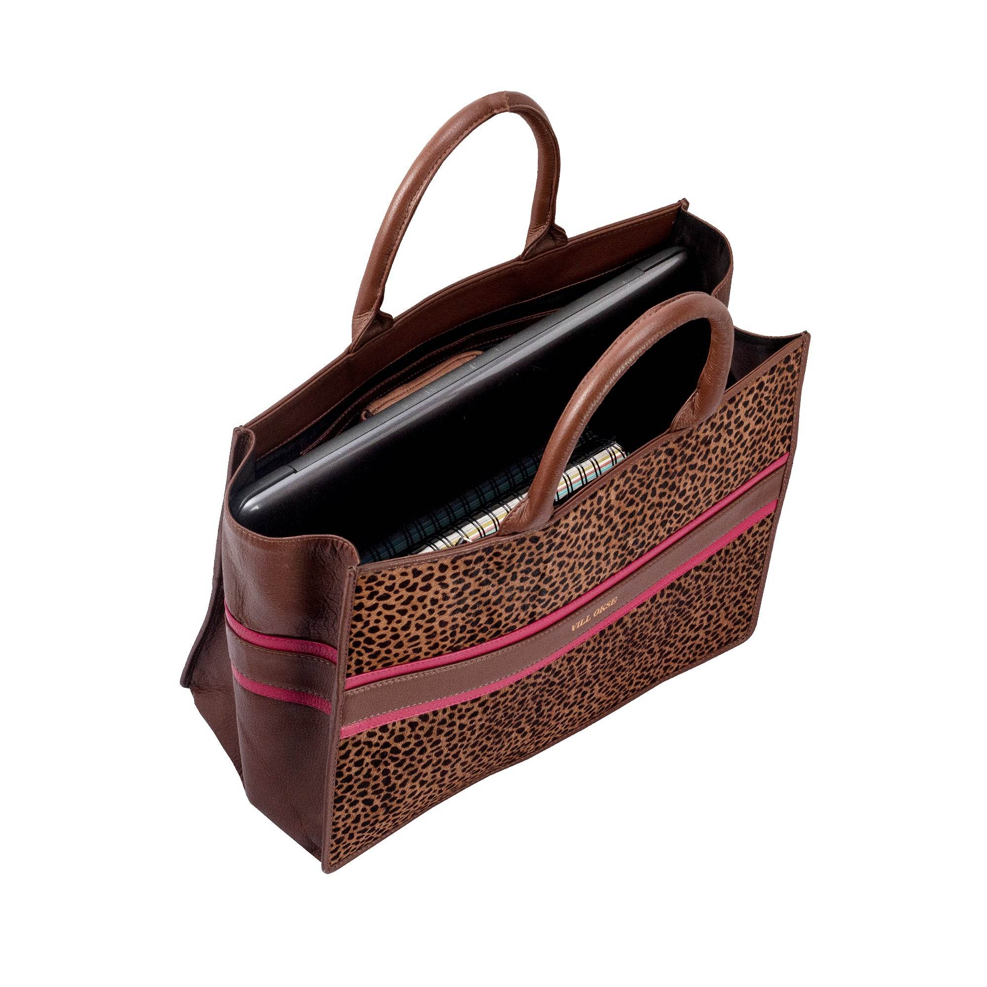 Leah - Genuine Leather Tote bag - Cheetah Hairon - VILL OKSE
