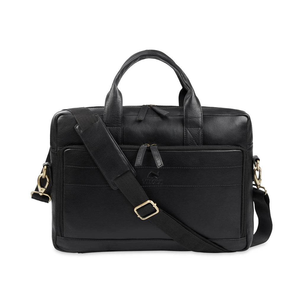 wildcase-nappa-leather-laptop-bag-front-view-with-shoulder-strap - VILL OKSE