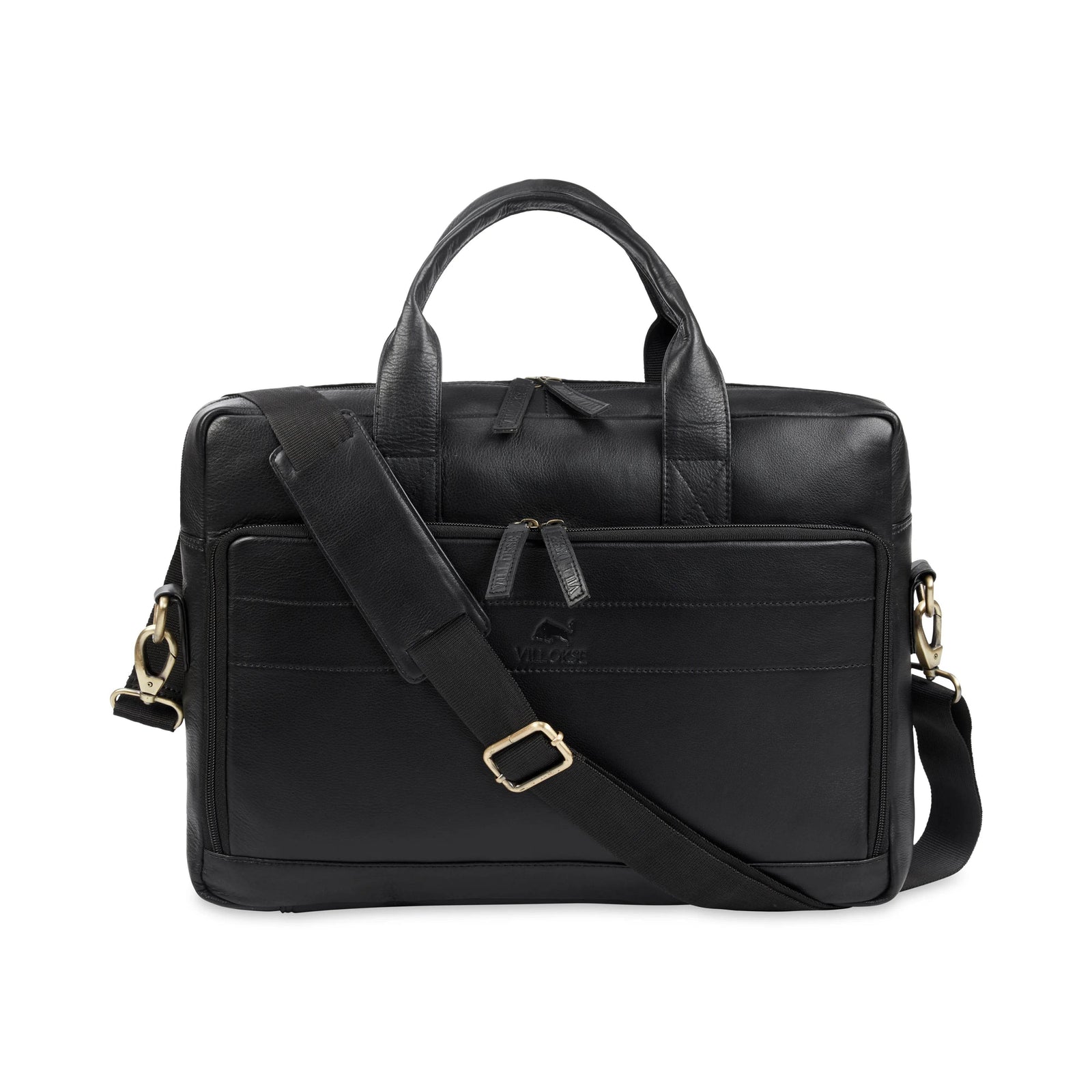 wildcase-nappa-leather-laptop-bag-front-view-with-shoulder-strap - VILL OKSE
